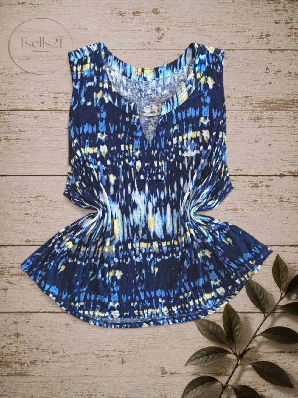 Palm Grove Blue Sleeveless Top - Size 1X